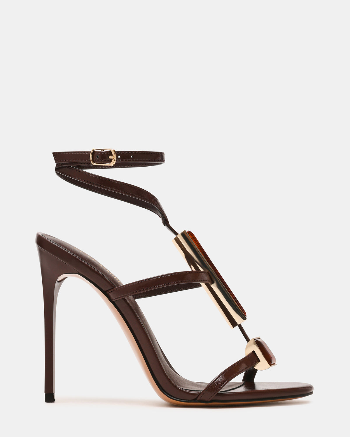Steve Madden SHAYLEE Brown Stone Detail Strappy Stiletto Women's Heel