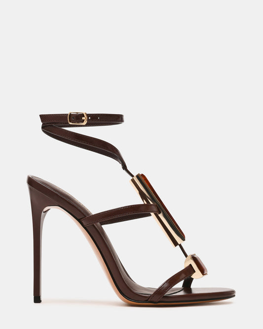 Steve Madden SHAYLEE Brown Stone Detail Strappy Stiletto Women's Heel