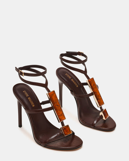 Steve Madden SHAYLEE Brown Stone Detail Strappy Stiletto Women's Heel