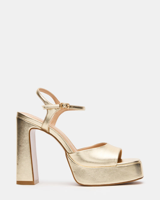 Steve Madden LIANDRA Champagne Women's Platform Square-Toe Strappy Heel
