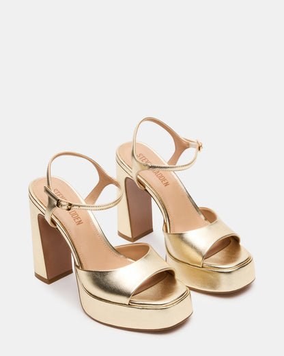 Steve Madden LIANDRA Champagne Women's Platform Square-Toe Strappy Heel
