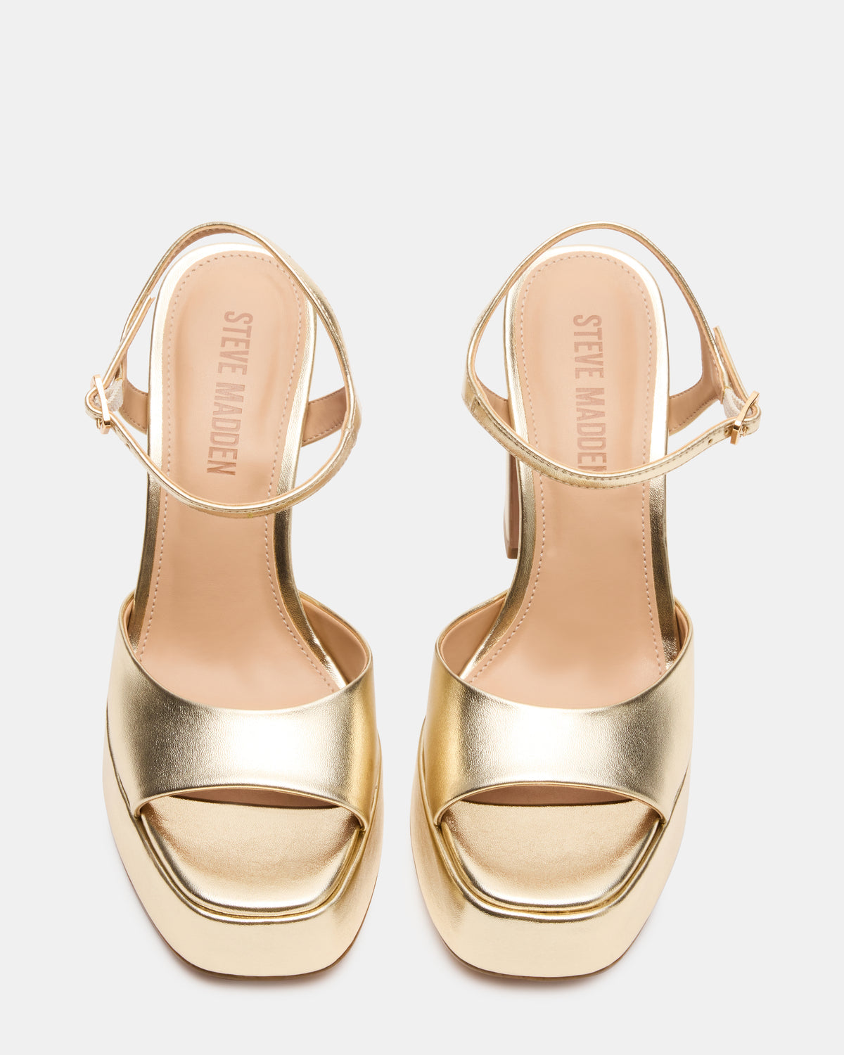 Steve Madden LIANDRA Champagne Women's Platform Square-Toe Strappy Heel