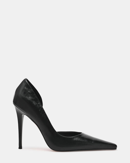 Steve Madden ELEGANT Black Leather Pointed-Toe Stiletto Pump Women's Heel