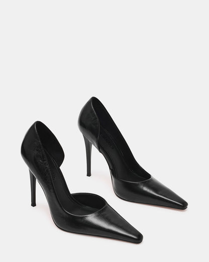 Steve Madden ELEGANT Black Leather Pointed-Toe Stiletto Pump Women's Heel