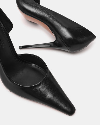 Steve Madden ELEGANT Black Leather Pointed-Toe Stiletto Pump Women's Heel