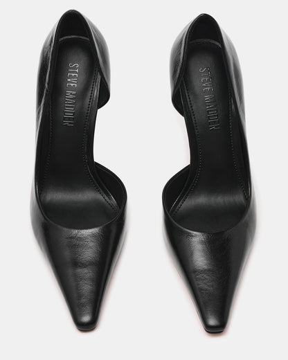 Steve Madden ELEGANT Black Leather Pointed-Toe Stiletto Pump Women's Heel