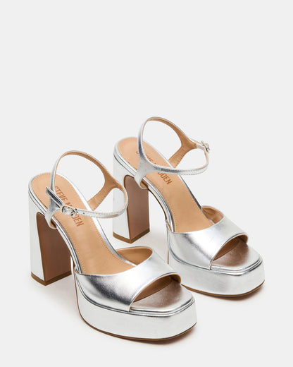 Steve Madden LIANDRA Silver Platform Square-Toe Strappy Women's Heel