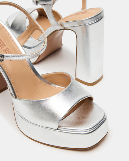 Steve Madden LIANDRA Silver Platform Square-Toe Strappy Women's Heel