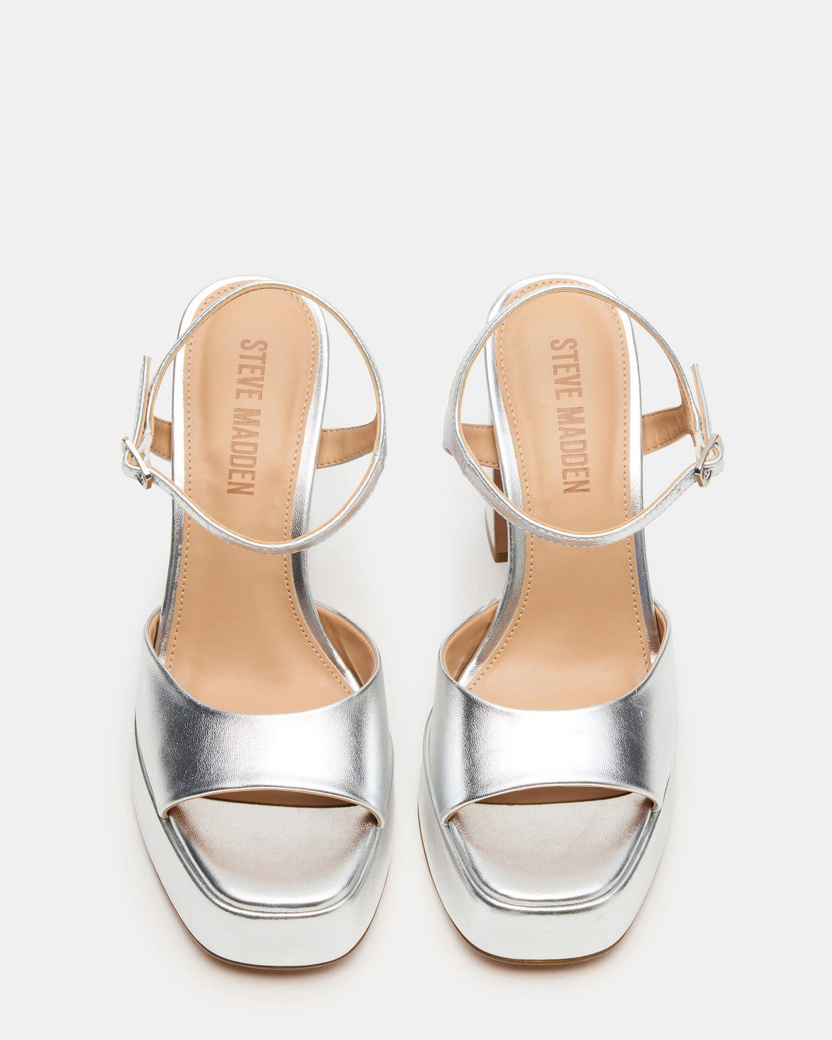 Steve Madden LIANDRA Silver Platform Square-Toe Strappy Women's Heel