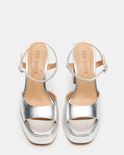 Steve Madden LIANDRA Silver Platform Square-Toe Strappy Women's Heel