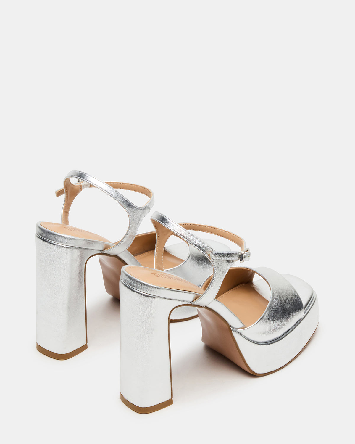 Steve Madden LIANDRA Silver Platform Square-Toe Strappy Women's Heel