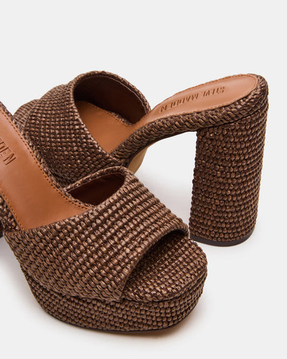 Steve Madden JOEL Brown Raffia Square-Toe Platform Raffia Mule Women's Heel