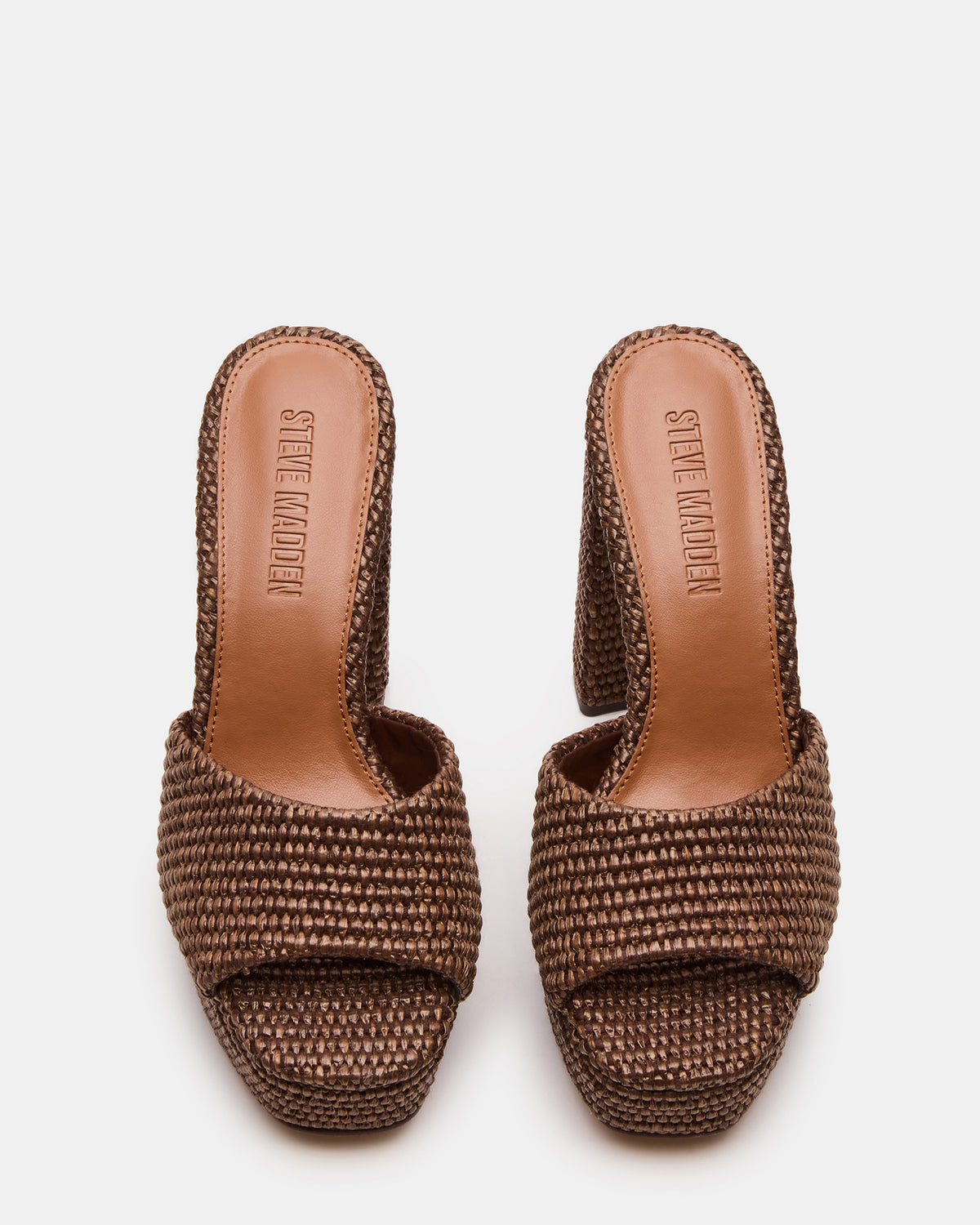 Steve Madden JOEL Brown Raffia Square-Toe Platform Raffia Mule Women's Heel