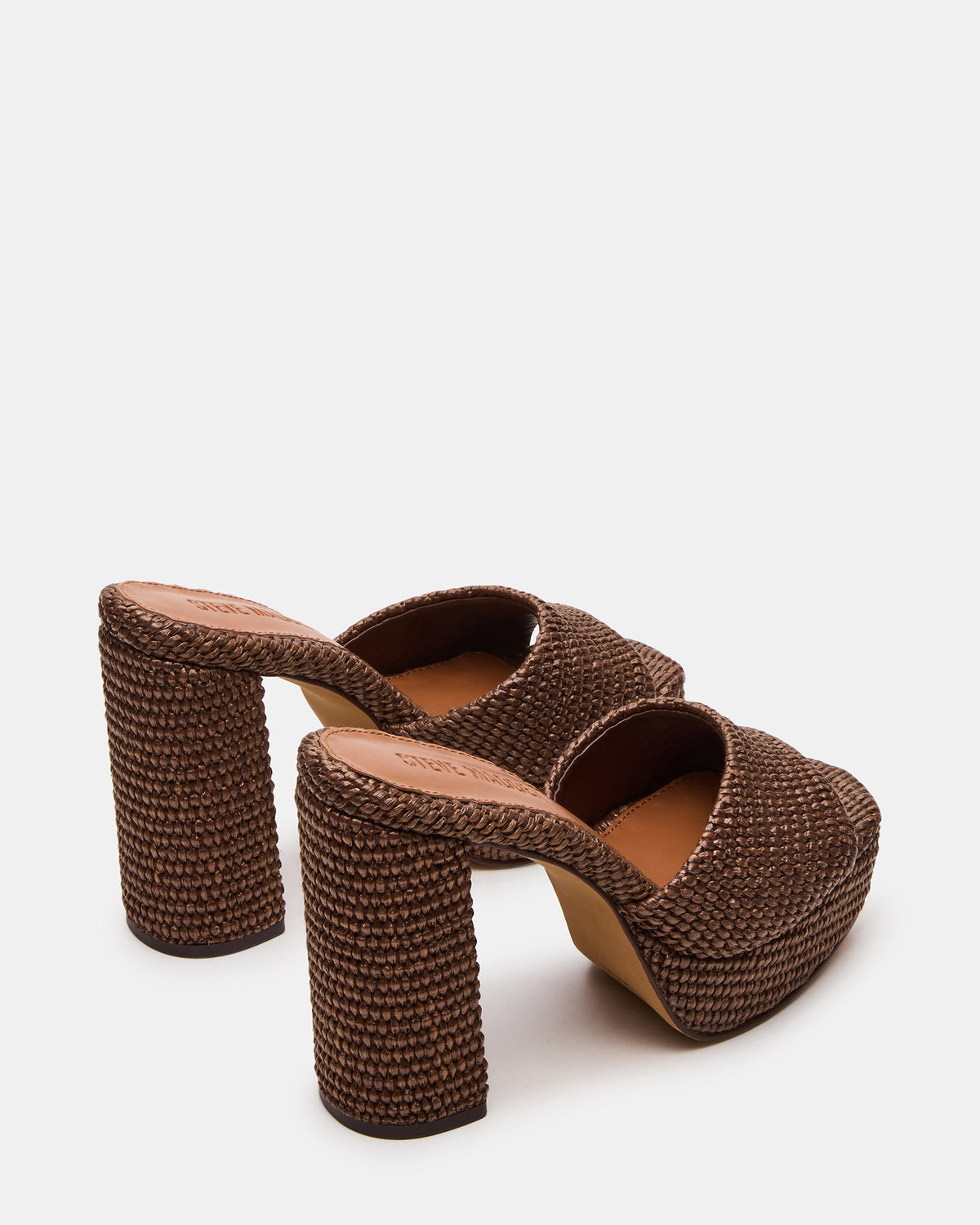 Steve Madden JOEL Brown Raffia Square-Toe Platform Raffia Mule Women's Heel