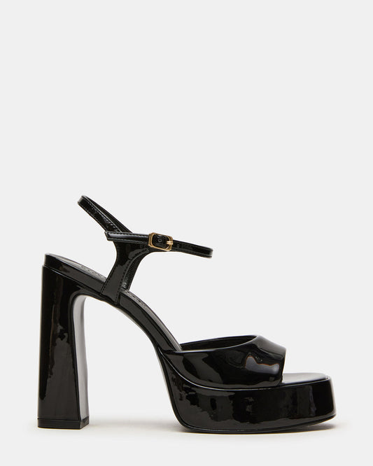 Steve Madden LIANDRA Black Patent Women's Platform Square-Toe Strappy Heel