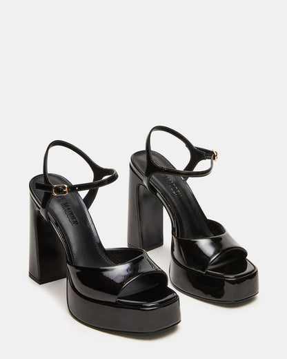 Steve Madden LIANDRA Black Patent Women's Platform Square-Toe Strappy Heel