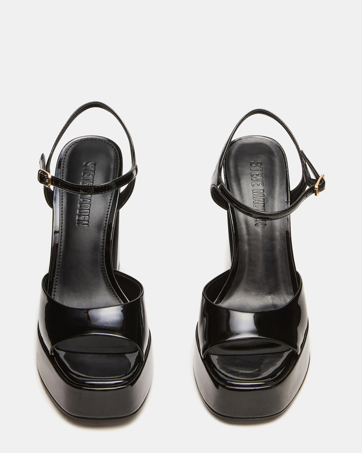 Steve Madden LIANDRA Black Patent Women's Platform Square-Toe Strappy Heel