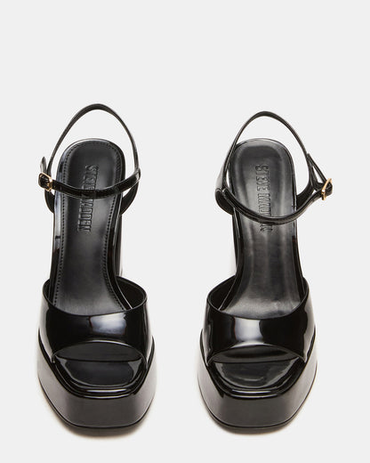 Steve Madden LIANDRA Black Patent Women's Platform Square-Toe Strappy Heel