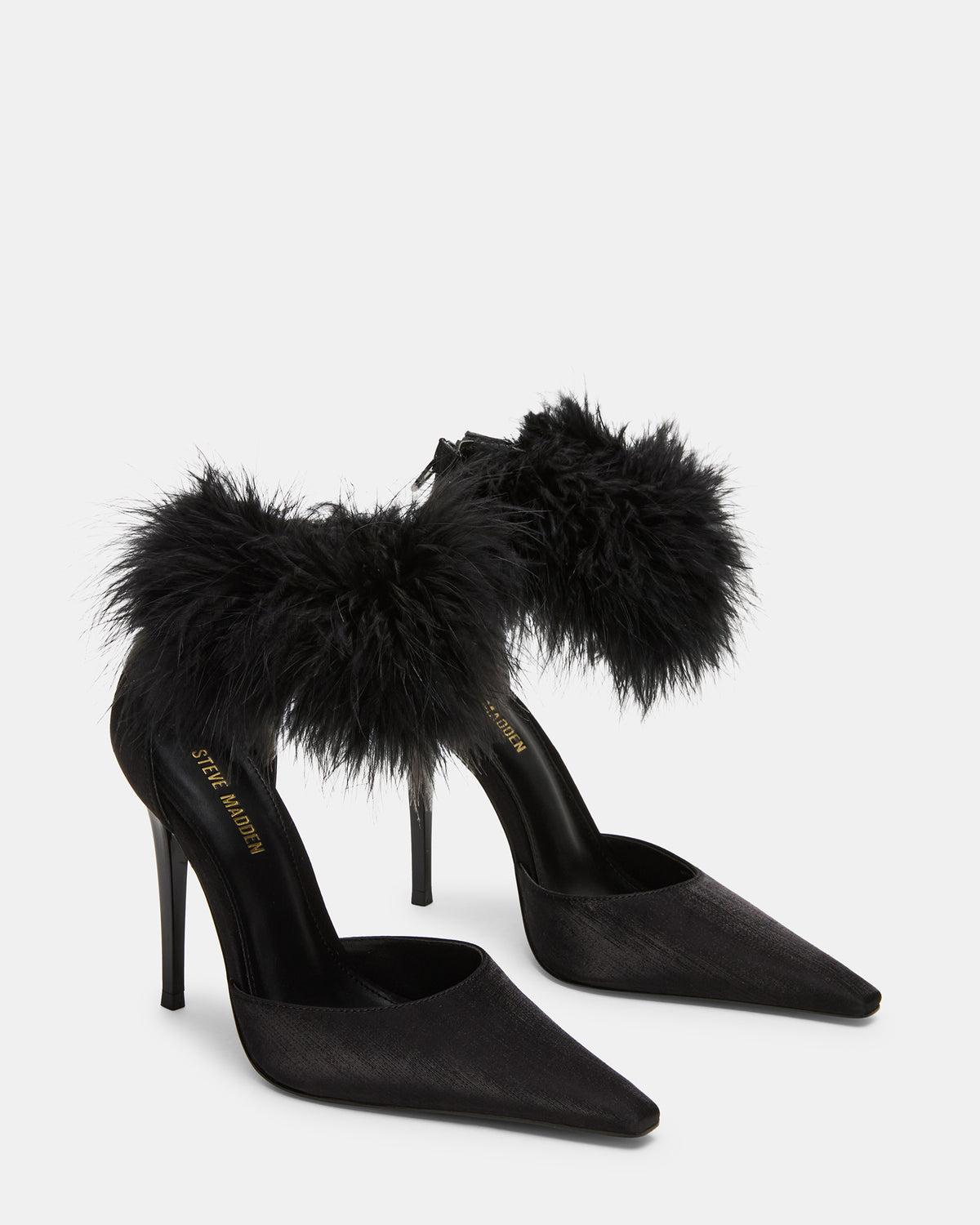 Steve Madden ELUSIVE Black Satin Pointed-Toe Stiletto Pump Women's Heel