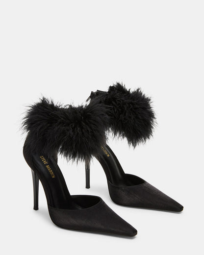 Steve Madden ELUSIVE Black Satin Pointed-Toe Stiletto Pump Women's Heel