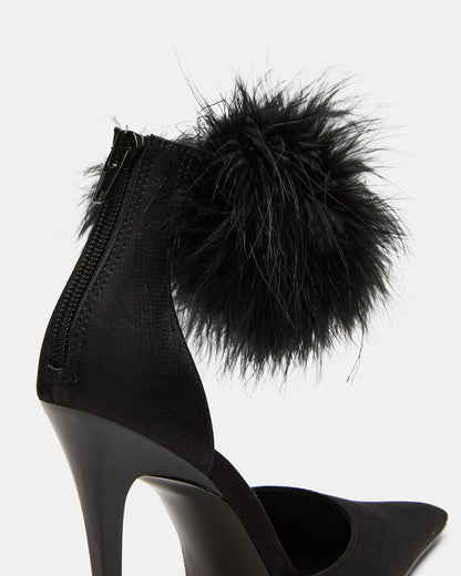 Steve Madden ELUSIVE Black Satin Pointed-Toe Stiletto Pump Women's Heel