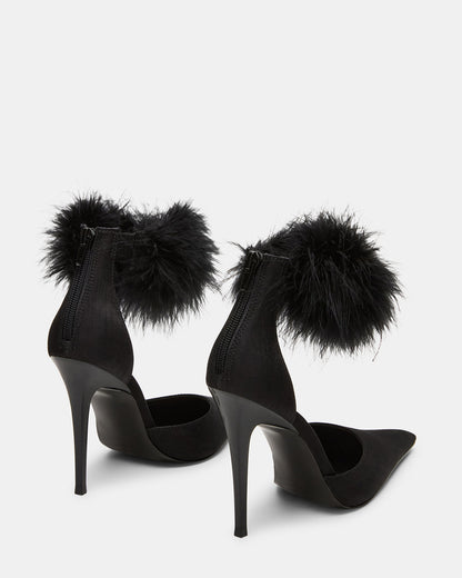Steve Madden ELUSIVE Black Satin Pointed-Toe Stiletto Pump Women's Heel