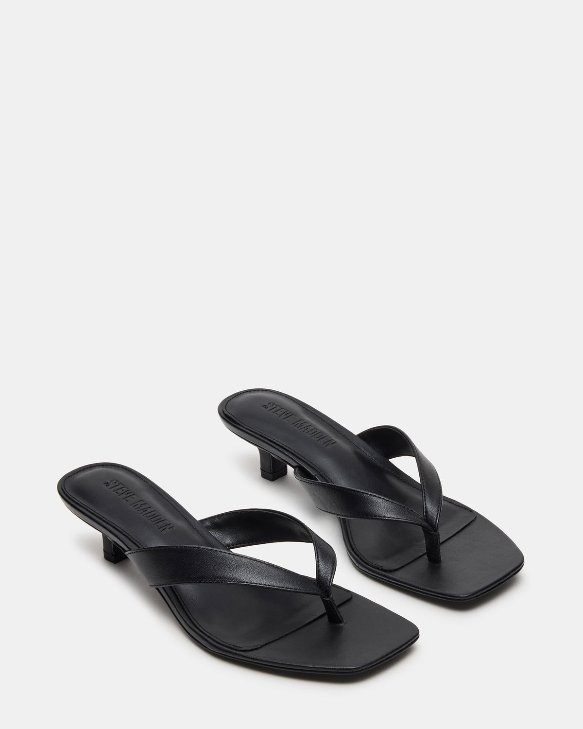 Steve Madden TRACIE Black Leather Thong Strap Women's Kitten Heel