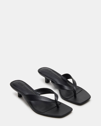 Steve Madden TRACIE Black Leather Thong Strap Women's Kitten Heel