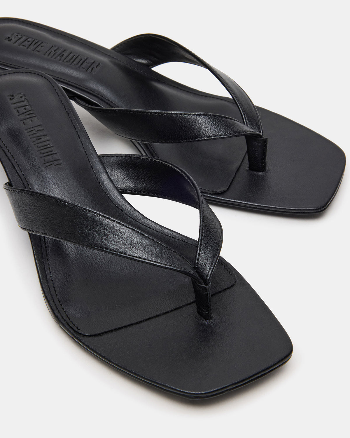 Steve Madden TRACIE Black Leather Thong Strap Women's Kitten Heel