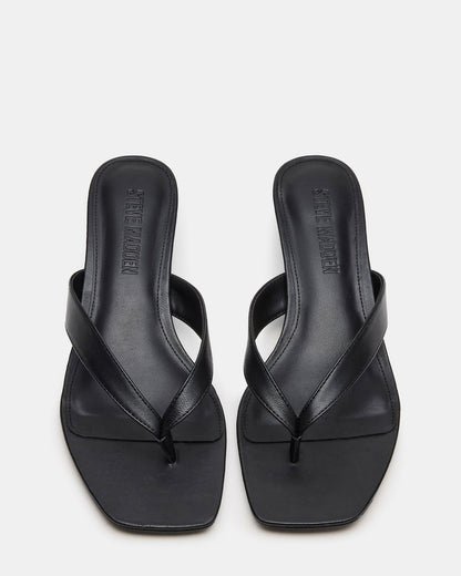 Steve Madden TRACIE Black Leather Thong Strap Women's Kitten Heel