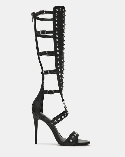 Steve Madden COMPOSURE Black Studs Strappy Stiletto Buckles Women's Heel