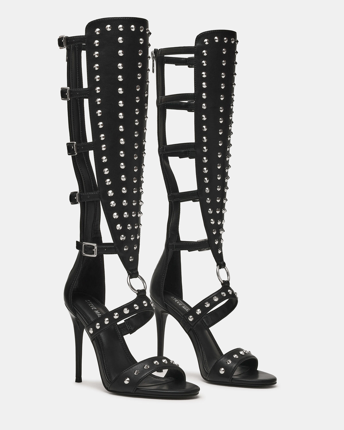 Steve Madden COMPOSURE Black Studs Strappy Stiletto Buckles Women's Heel