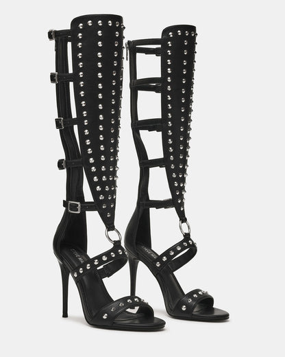 Steve Madden COMPOSURE Black Studs Strappy Stiletto Buckles Women's Heel