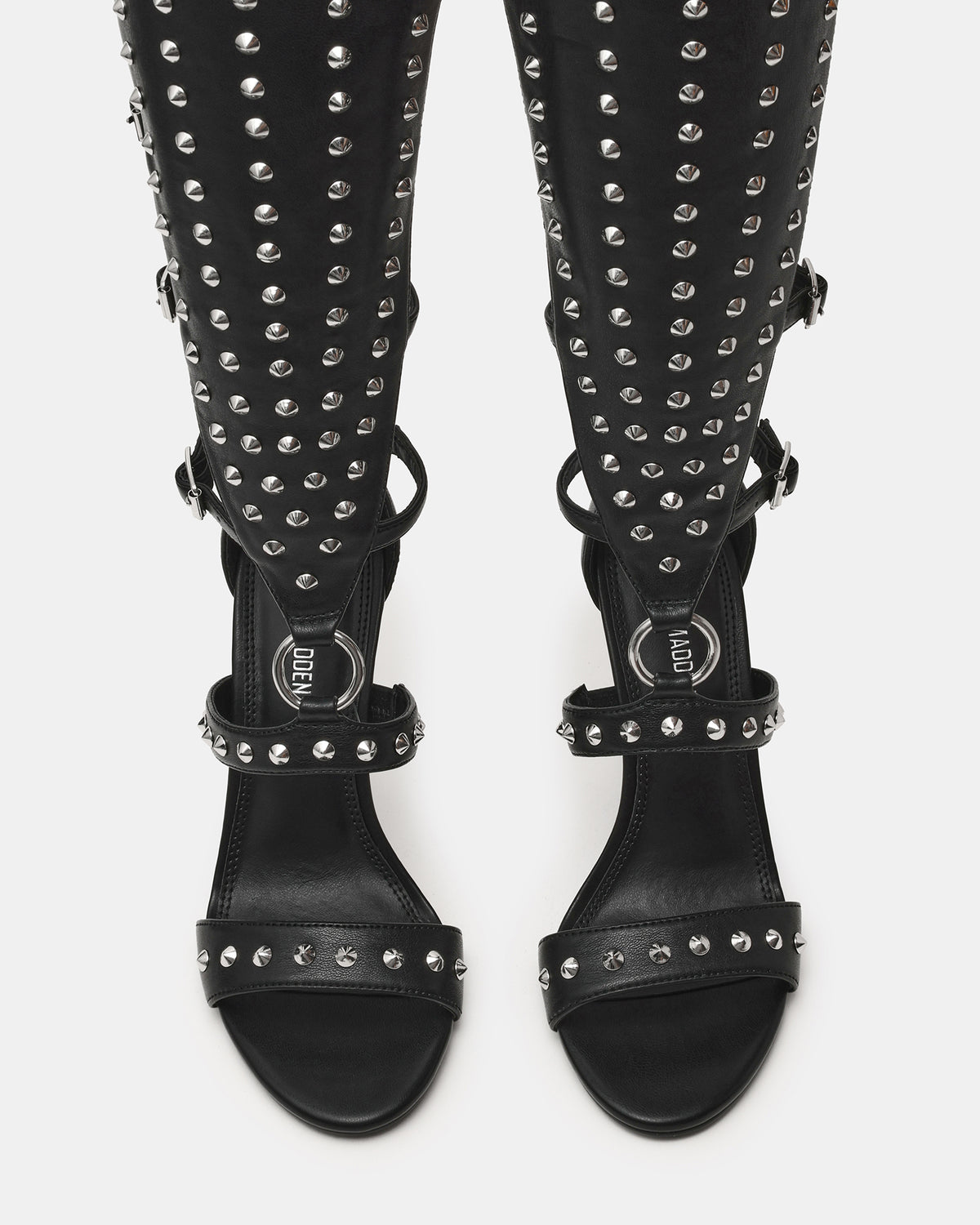 Steve Madden COMPOSURE Black Studs Strappy Stiletto Buckles Women's Heel
