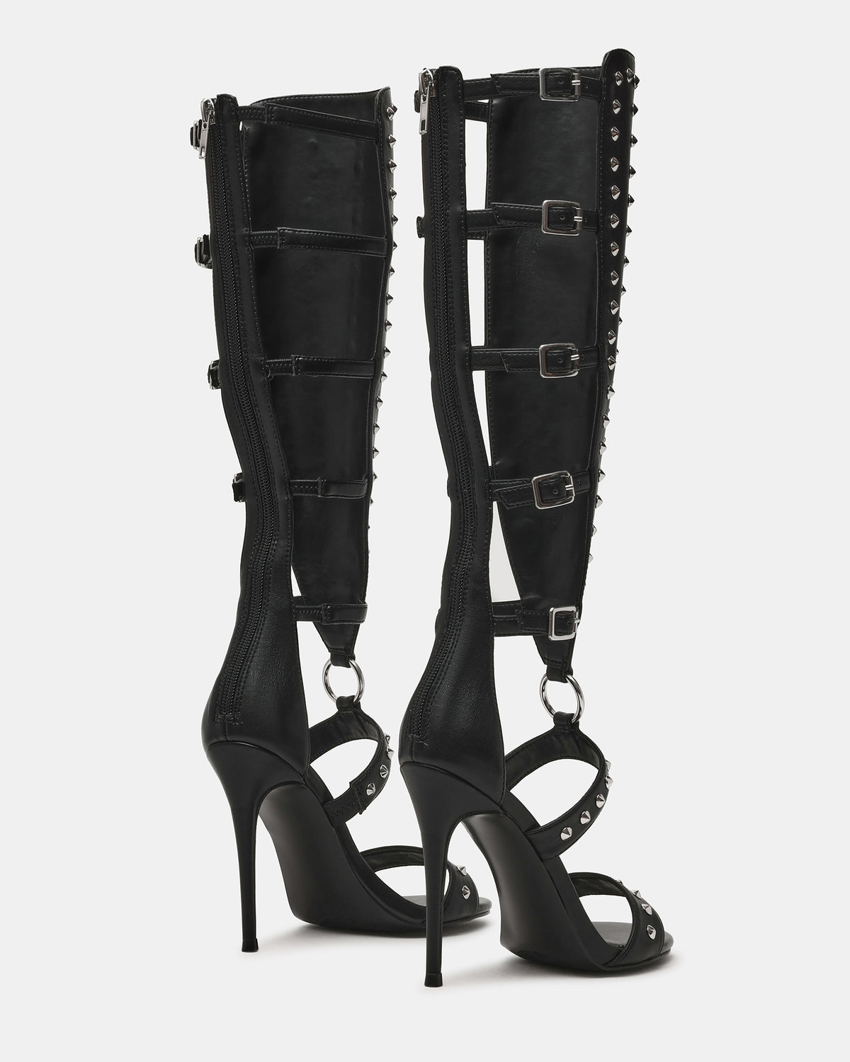 Steve Madden COMPOSURE Black Studs Strappy Stiletto Buckles Women's Heel