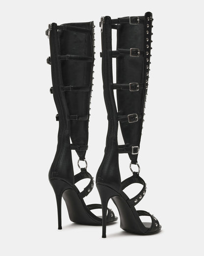 Steve Madden COMPOSURE Black Studs Strappy Stiletto Buckles Women's Heel
