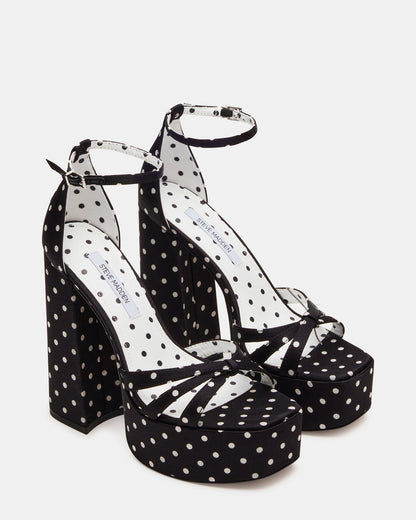 Steve Madden RETRO White/Black Polka Dot Open-Toe Block Heel Platform Women's Heel