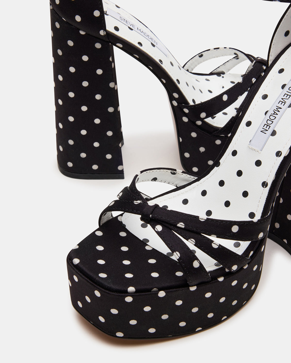 Steve Madden RETRO White/Black Polka Dot Open-Toe Block Heel Platform Women's Heel