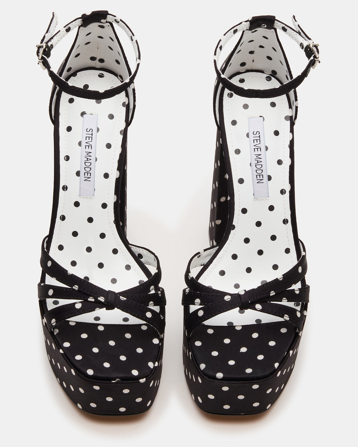 Steve Madden RETRO White/Black Polka Dot Open-Toe Block Heel Platform Women's Heel