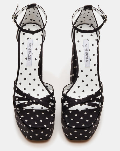 Steve Madden RETRO White/Black Polka Dot Open-Toe Block Heel Platform Women's Heel