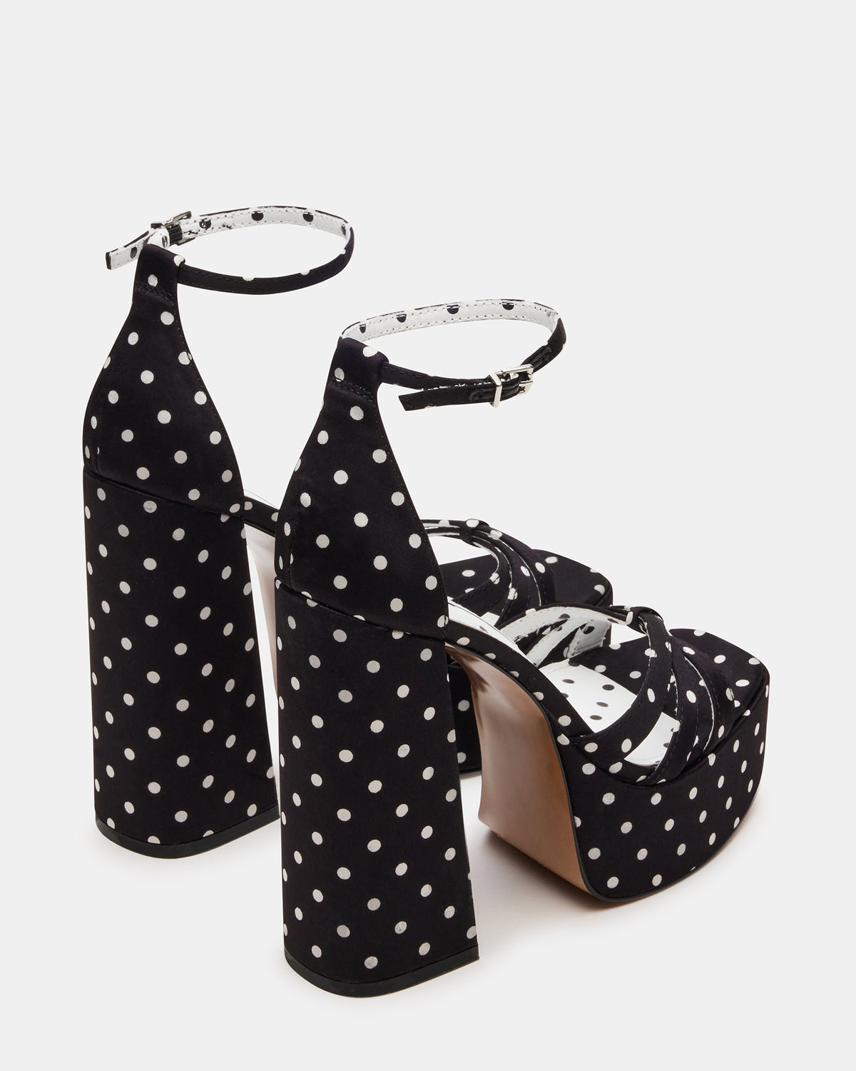 Steve Madden RETRO White/Black Polka Dot Open-Toe Block Heel Platform Women's Heel