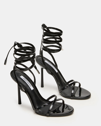 Steve Madden NERI Black Patent Strappy Stiletto Round-Toe Women's Heel