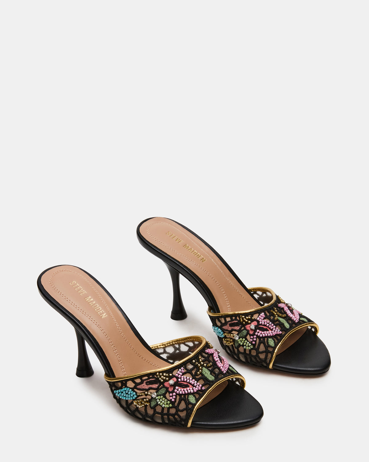 Steve Madden SANTI Mesh Black Multi Pointed-Toe Mule Women's Heel
