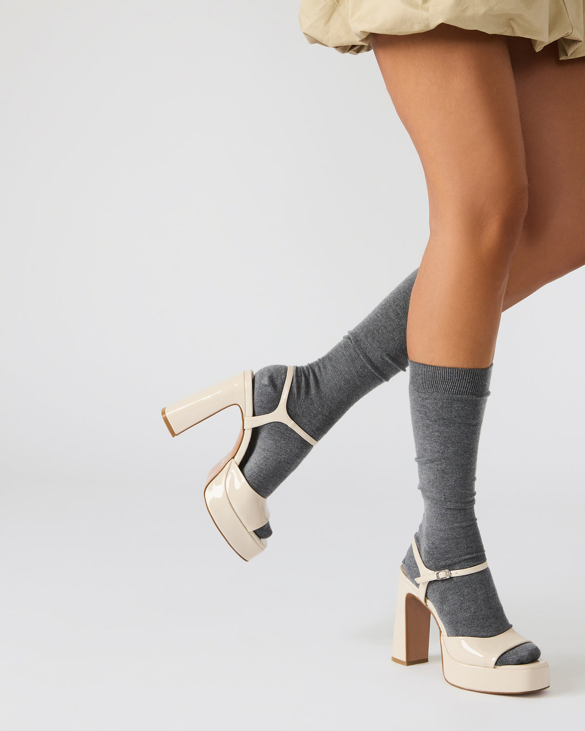 Steve Madden LINADRA Bone Patent Platform Square-Toe Strappy Women's Heel