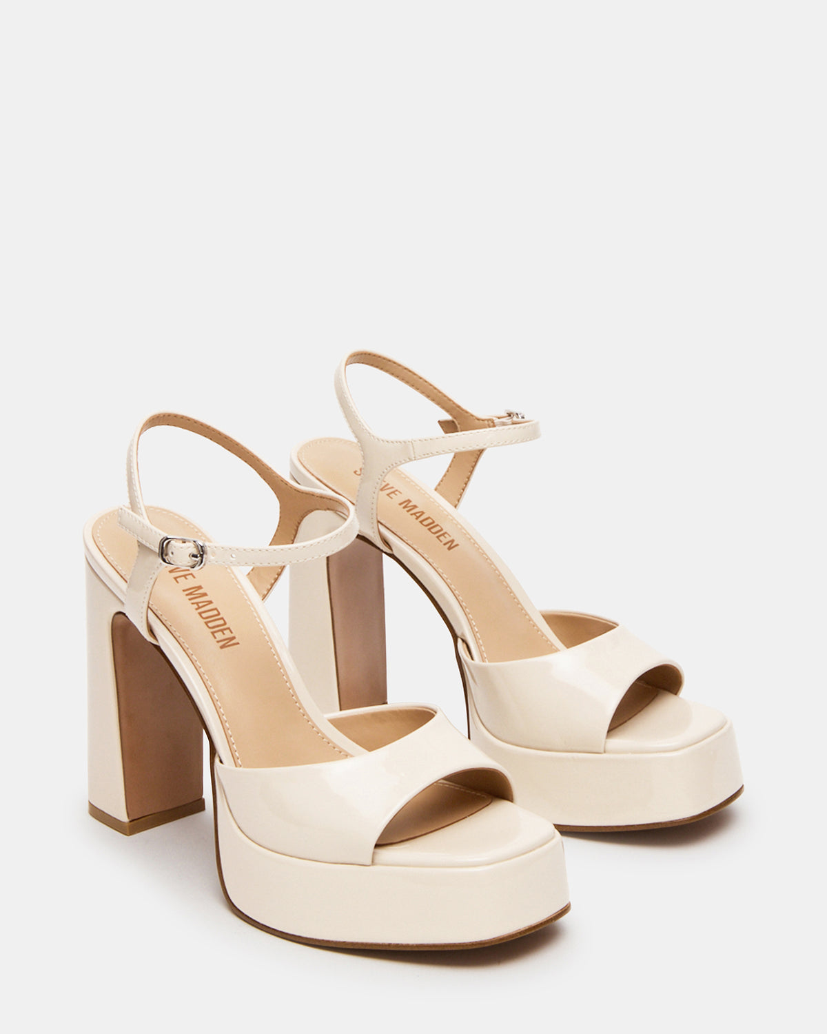 Steve Madden LINADRA Bone Patent Platform Square-Toe Strappy Women's Heel
