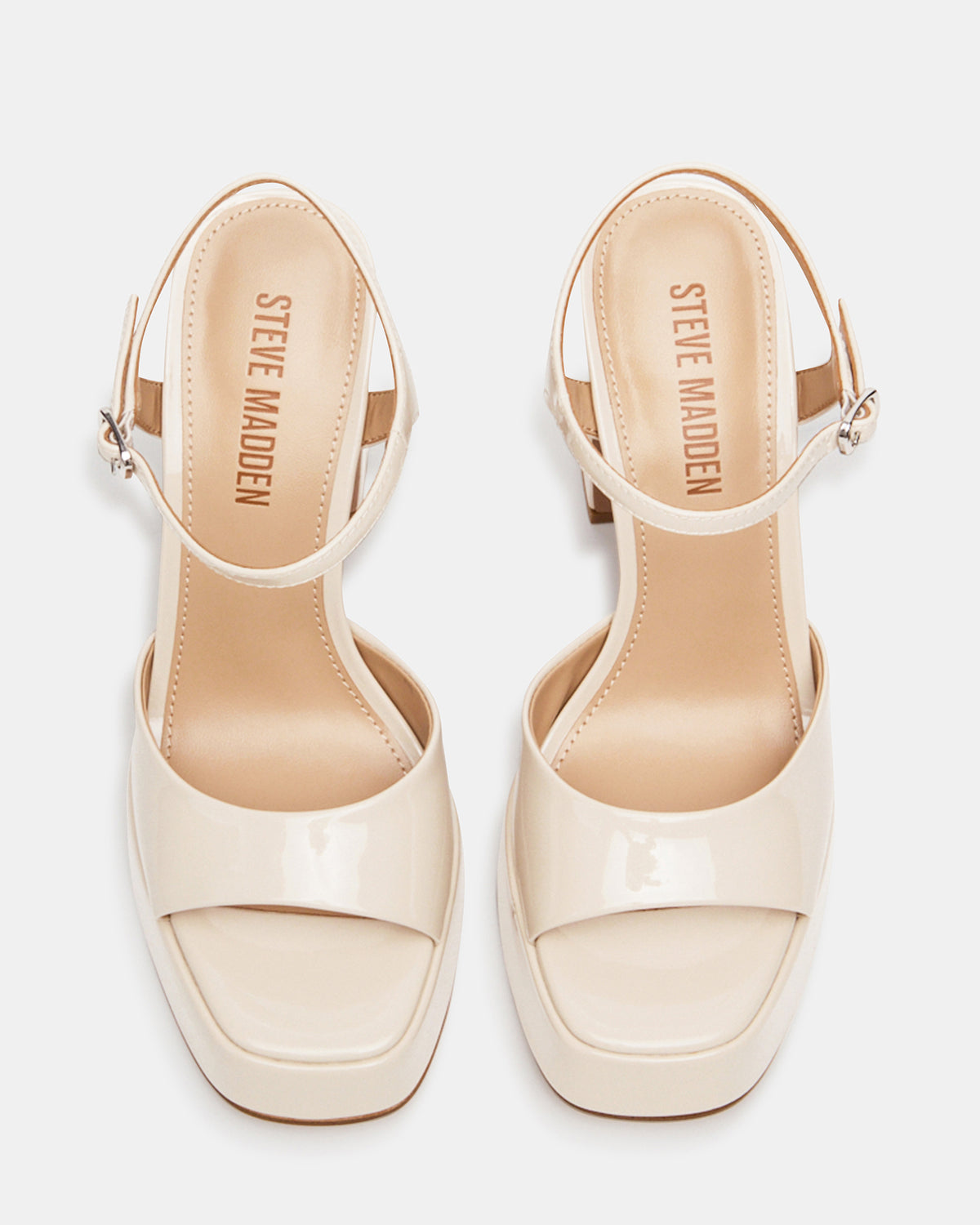 Steve Madden LINADRA Bone Patent Platform Square-Toe Strappy Women's Heel