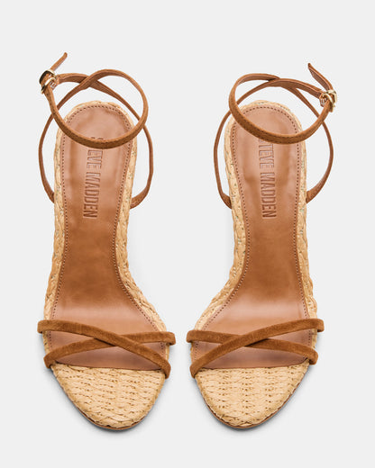 Steve Madden JYPSEY Chestnut Suede Raffia Strappy Stiletto Women's Heel