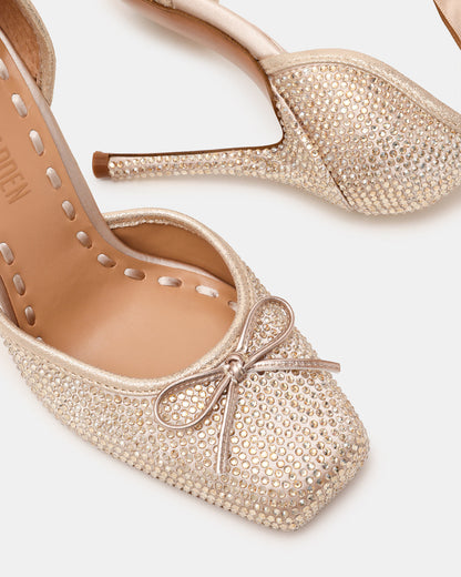 Steve Madden LARINA Champagne Rhinestones Square-Toe Stiletto Lace-Up Women's Heel