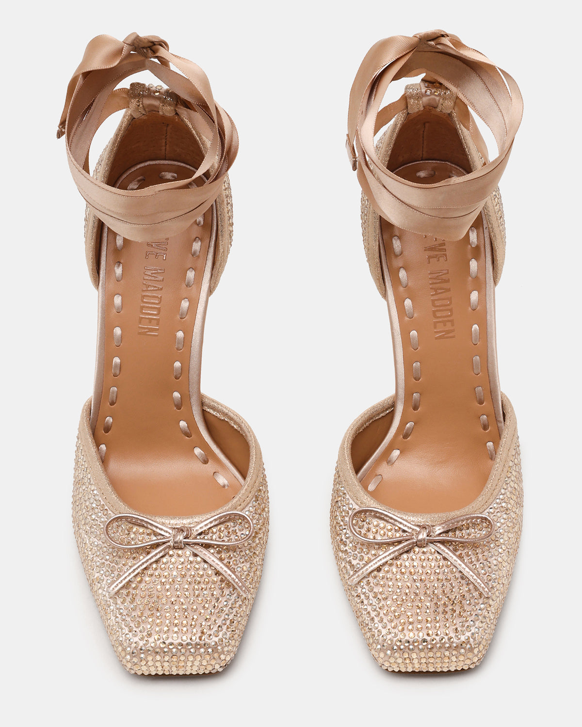 Steve Madden LARINA Champagne Rhinestones Square-Toe Stiletto Lace-Up Women's Heel