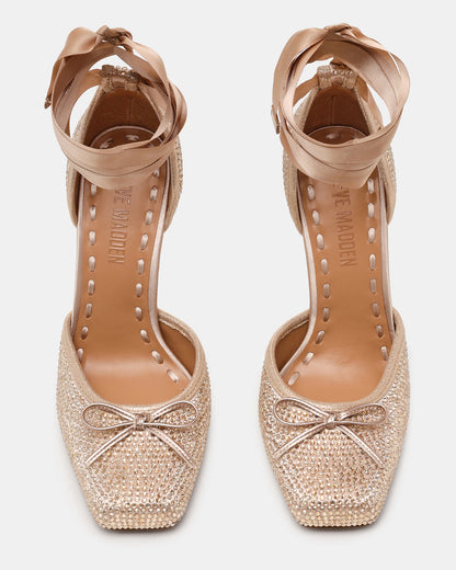 Steve Madden LARINA Champagne Rhinestones Square-Toe Stiletto Lace-Up Women's Heel